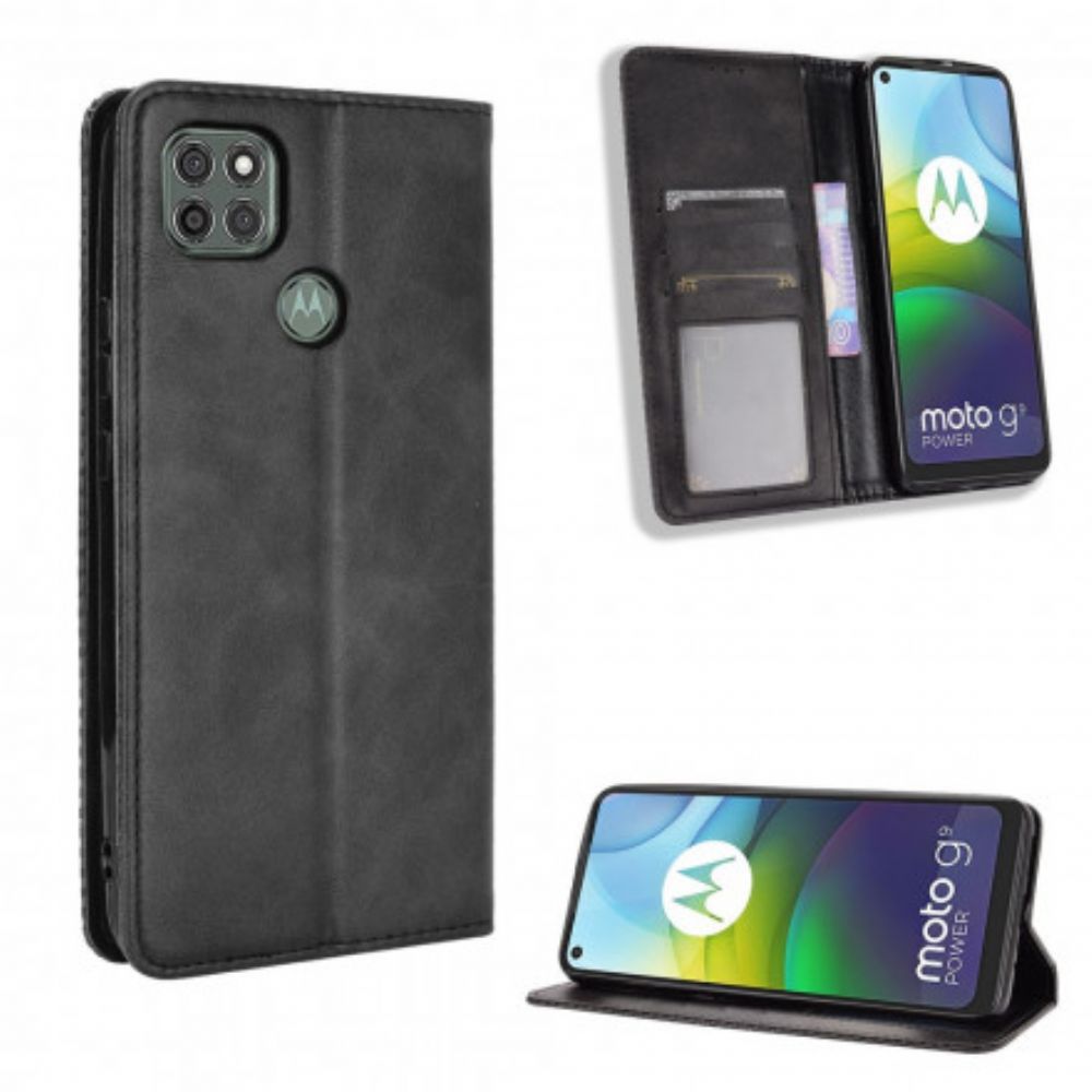 Schutzhülle Für Moto G9 Power Flip Case Stilisierter Vintage-ledereffekt