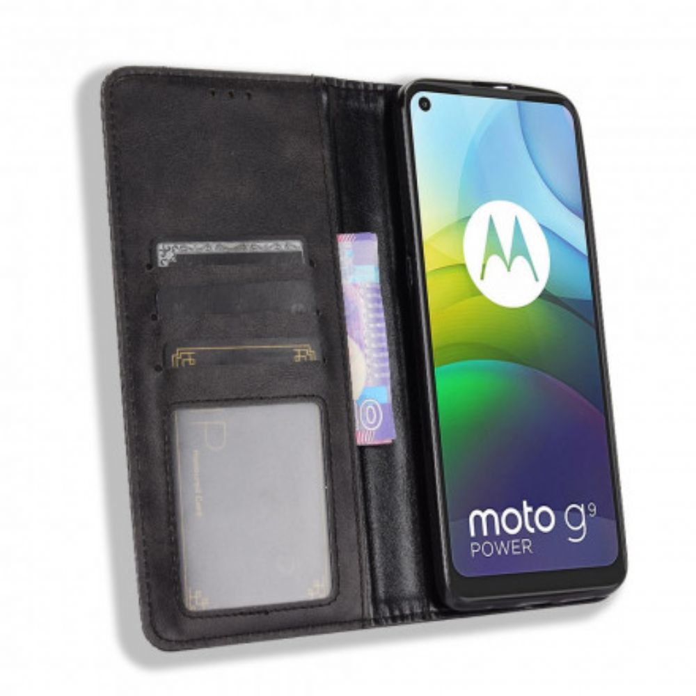 Schutzhülle Für Moto G9 Power Flip Case Stilisierter Vintage-ledereffekt