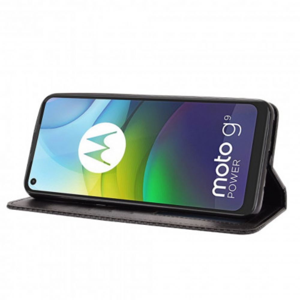 Schutzhülle Für Moto G9 Power Flip Case Stilisierter Vintage-ledereffekt