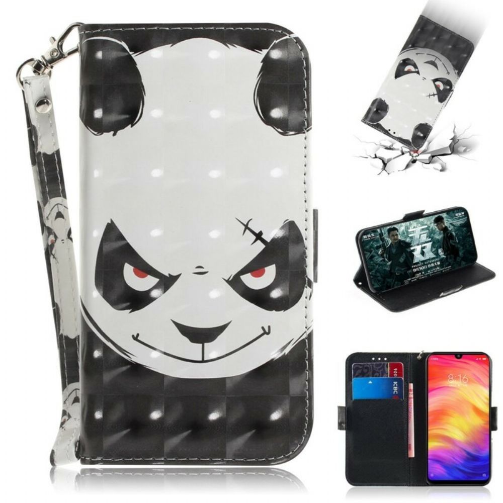 Flip Case Für Xiaomi Redmi Note 7 Mit Kordel Wütender Panda Mit Riemen