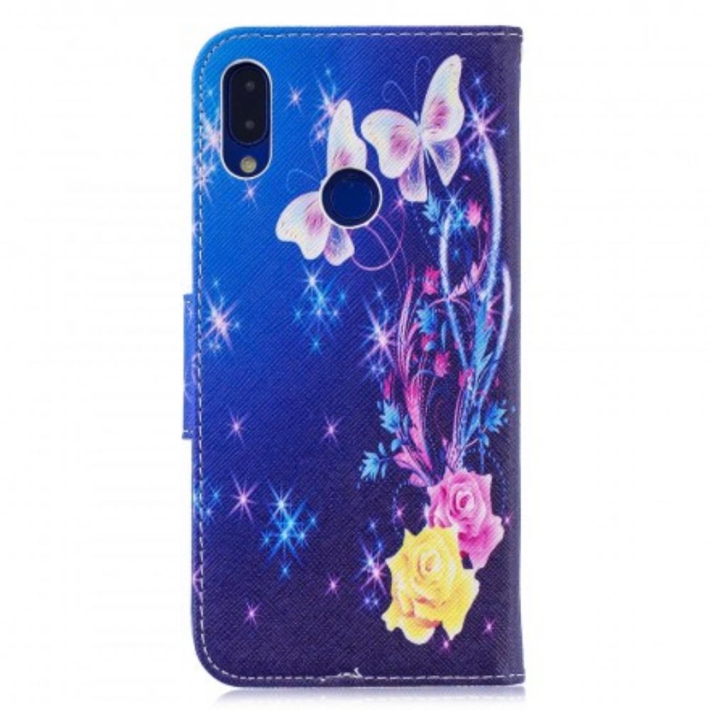 Lederhüllen Für Xiaomi Redmi Note 7 Schmetterlinge In Der Nacht