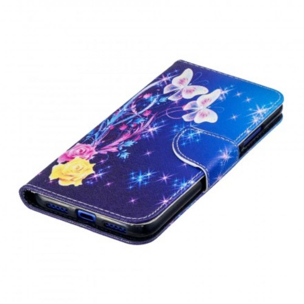 Lederhüllen Für Xiaomi Redmi Note 7 Schmetterlinge In Der Nacht