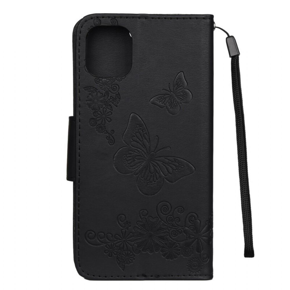 Flip Case Für iPhone 11 Pro Max Mit Kordel Discovery Schmetterlinge Mit Riemen