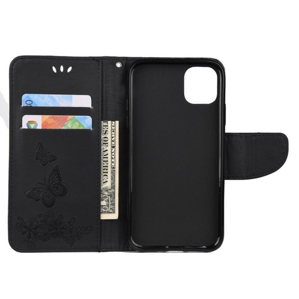 Flip Case Für iPhone 11 Pro Max Mit Kordel Discovery Schmetterlinge Mit Riemen