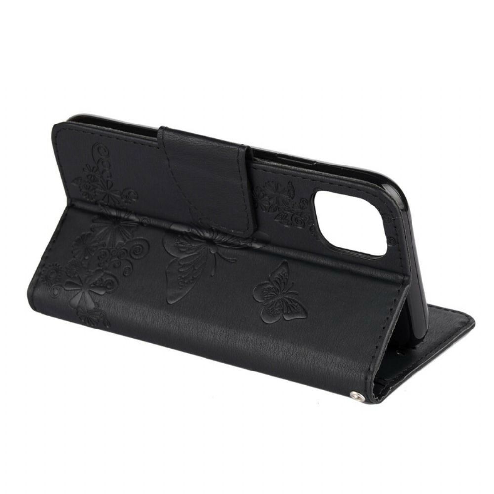 Flip Case Für iPhone 11 Pro Max Mit Kordel Discovery Schmetterlinge Mit Riemen