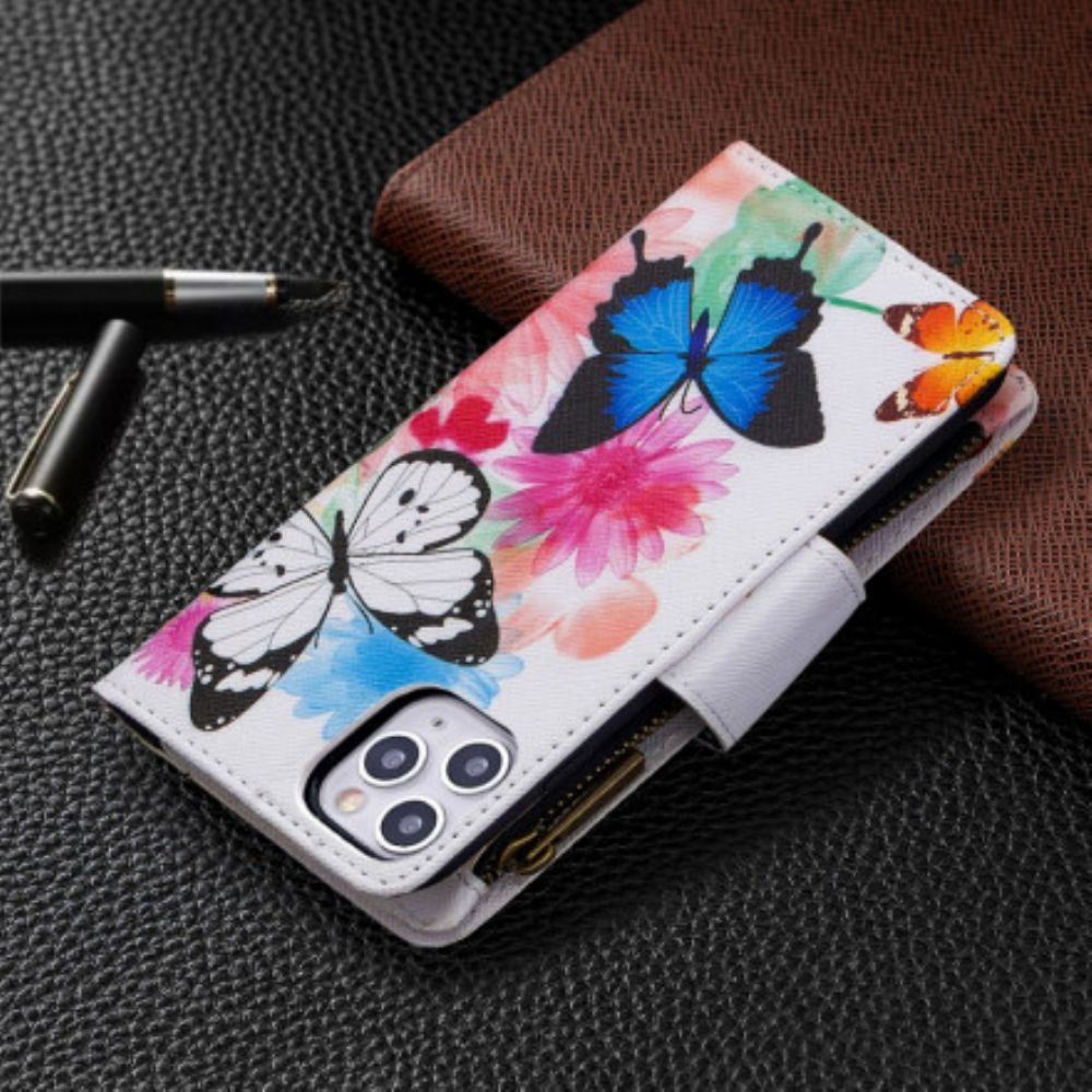 Lederhüllen Für iPhone 11 Pro Max Schmetterlingstasche Mit Reißverschluss