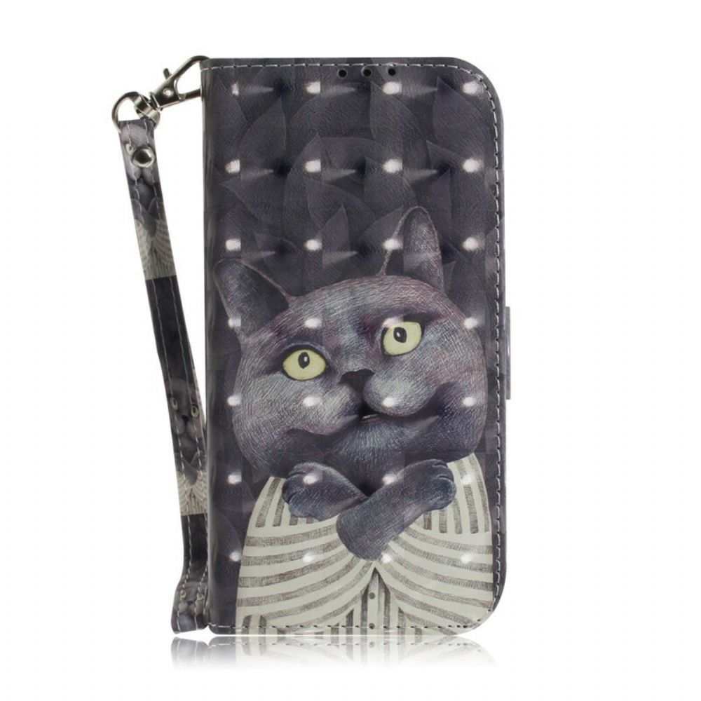 Flip Case Für Xiaomi Redmi Note 8 Mit Kordel Graue Riemchenkatze