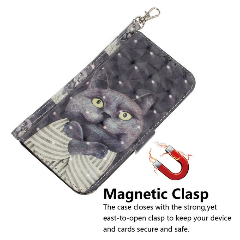 Flip Case Für Xiaomi Redmi Note 8 Mit Kordel Graue Riemchenkatze
