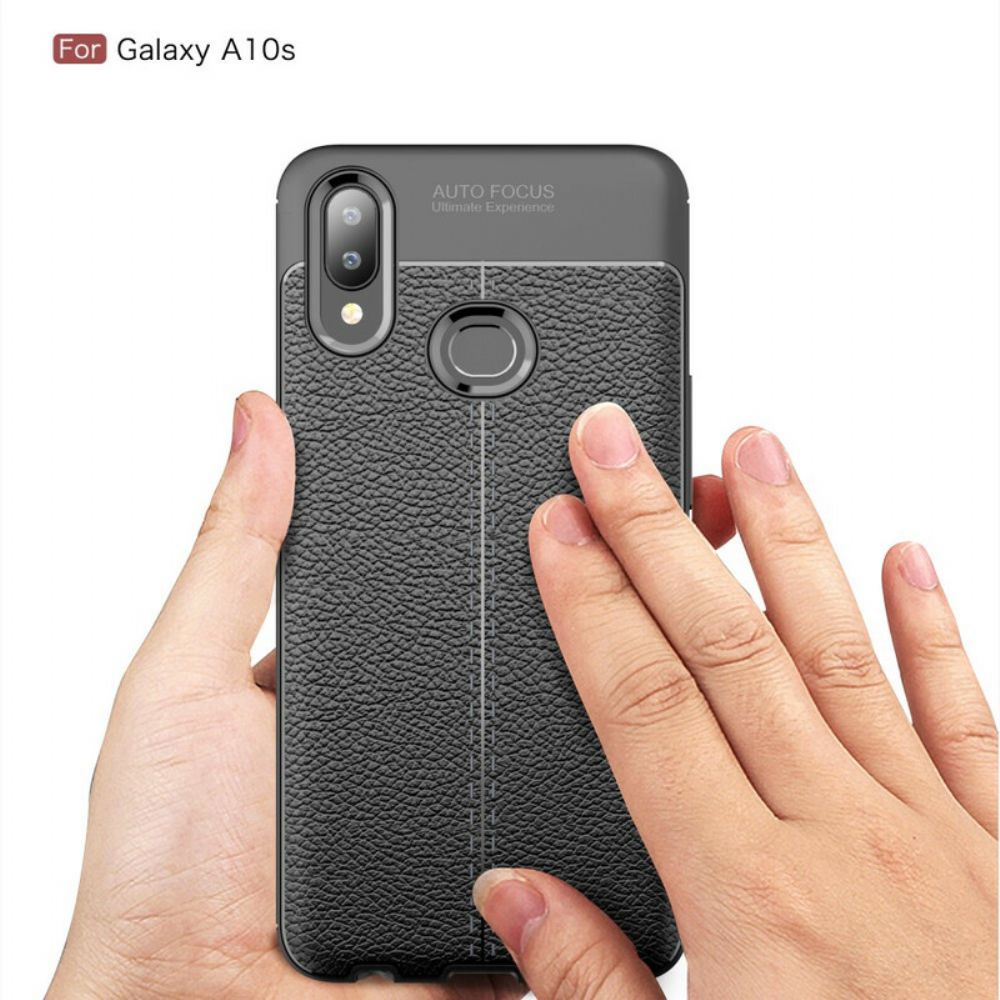 Handyhülle Für Samsung Galaxy A10s Doppellinie Litschi-leder-effekt