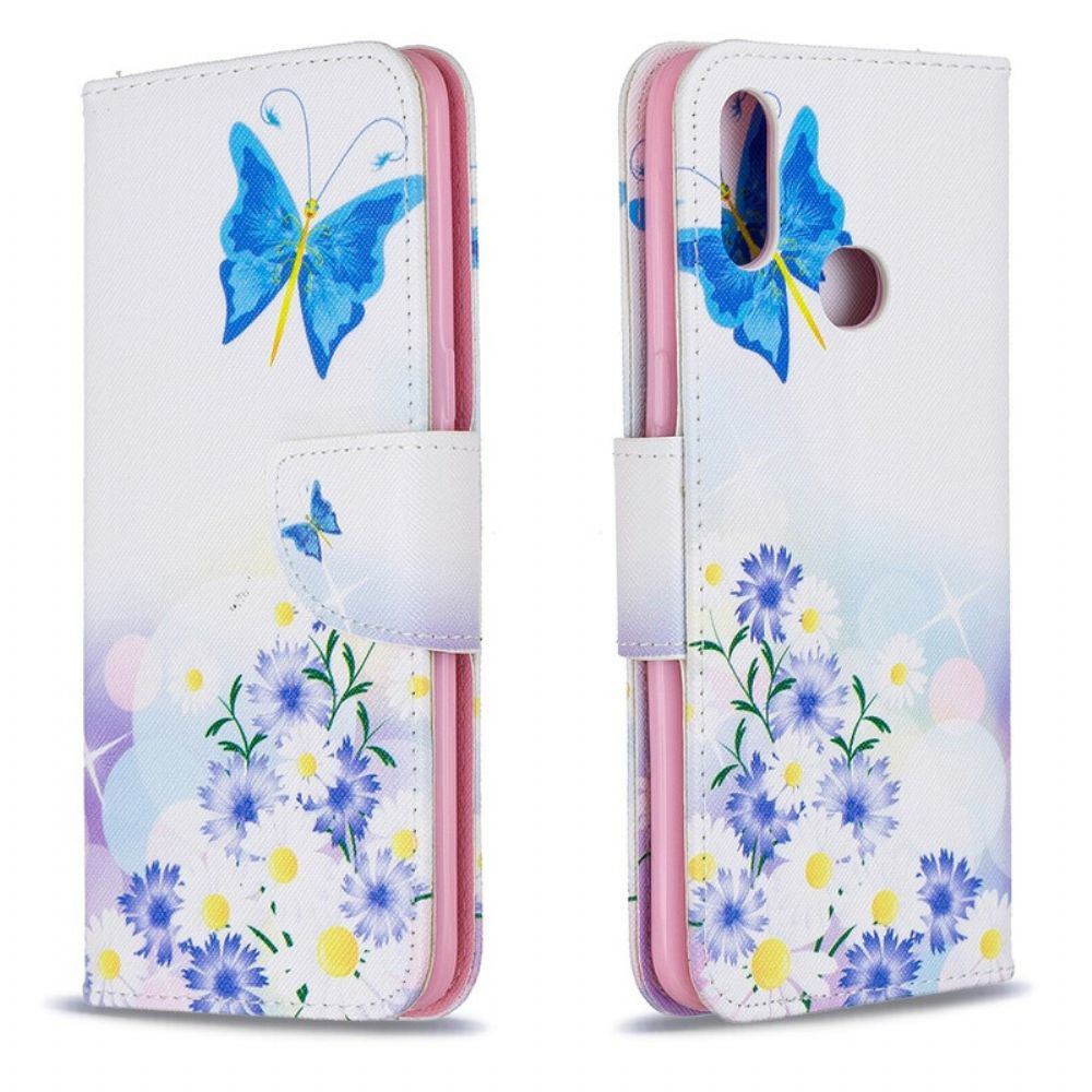 Lederhüllen Für Samsung Galaxy A10s Gemalte Schmetterlinge Und Blumen