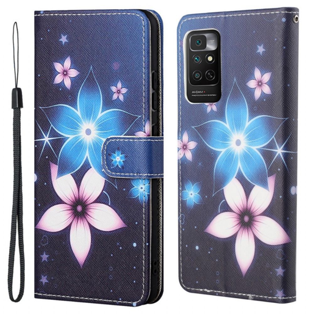 Flip Case Für Xiaomi Redmi Note 11 / 11S Mit Kordel Mondblumenband