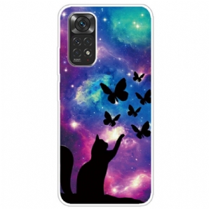 Handyhülle Für Xiaomi Redmi Note 11 / 11S Katze Und Schmetterlinge Im Weltall