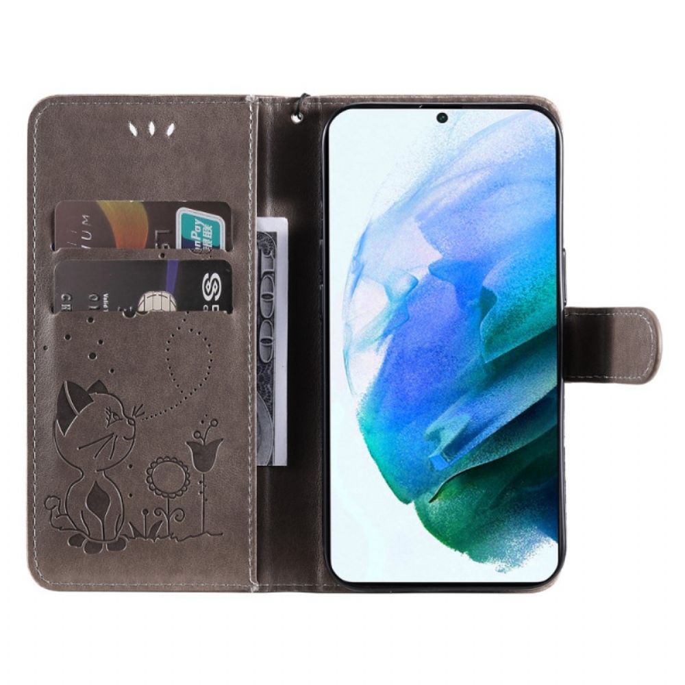 Flip Case Für Samsung Galaxy S22 Plus 5G Mit Kordel Katze Und Biene Mit Riemen