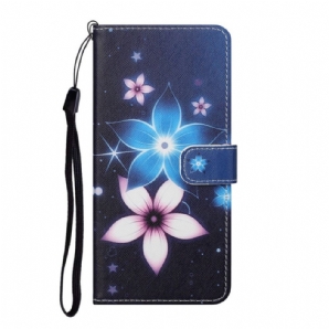 Flip Case Für Samsung Galaxy S22 Plus 5G Mit Kordel Mondriemenblumen
