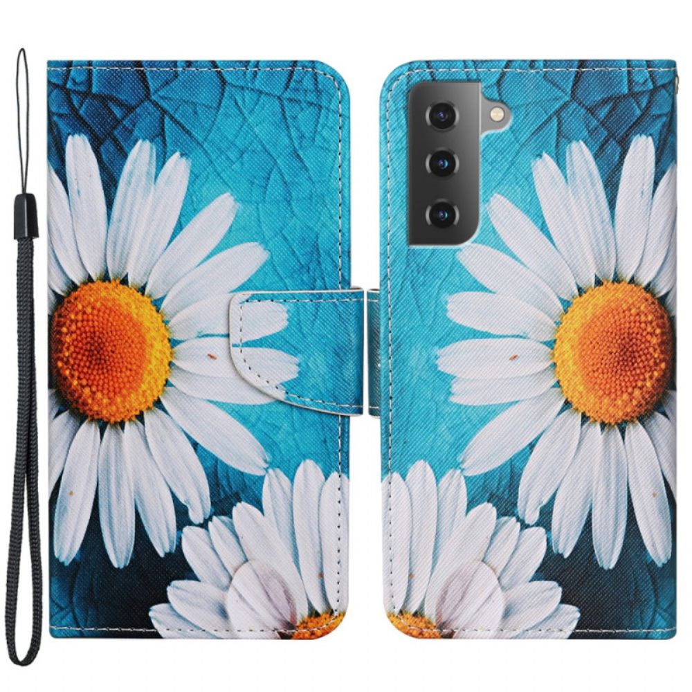Flip Case Für Samsung Galaxy S22 Plus 5G Mit Kordel Tanga-gänseblümchen