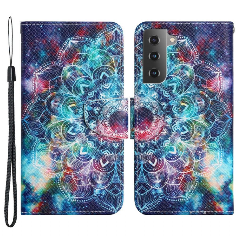 Lederhüllen Für Samsung Galaxy S22 Plus 5G Mit Kordel Auffälliges Halbmandala Mit Riemen
