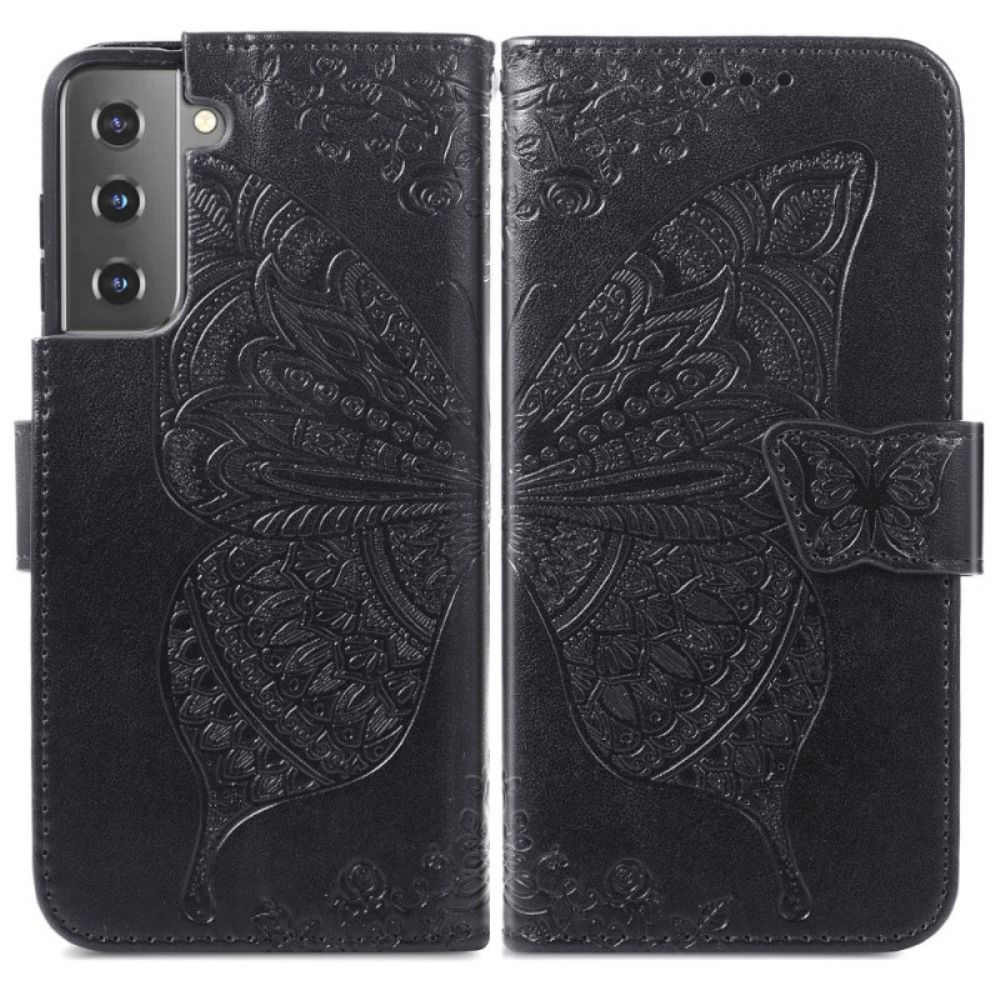 Lederhüllen Für Samsung Galaxy S22 Plus 5G Schmetterlingsdesign Mit Lanyard