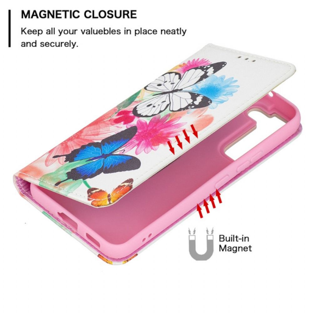 Schutzhülle Für Samsung Galaxy S22 Plus 5G Flip Case Bunte Schmetterlinge