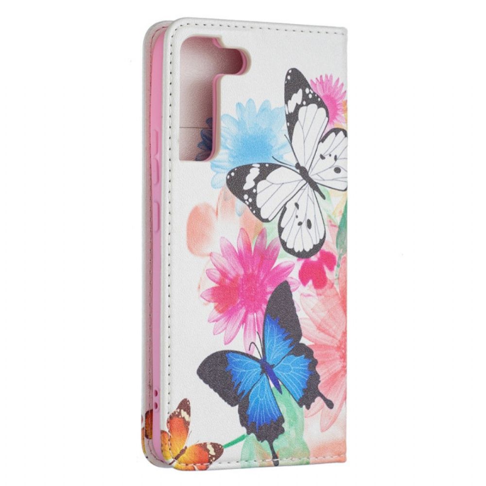 Schutzhülle Für Samsung Galaxy S22 Plus 5G Flip Case Bunte Schmetterlinge