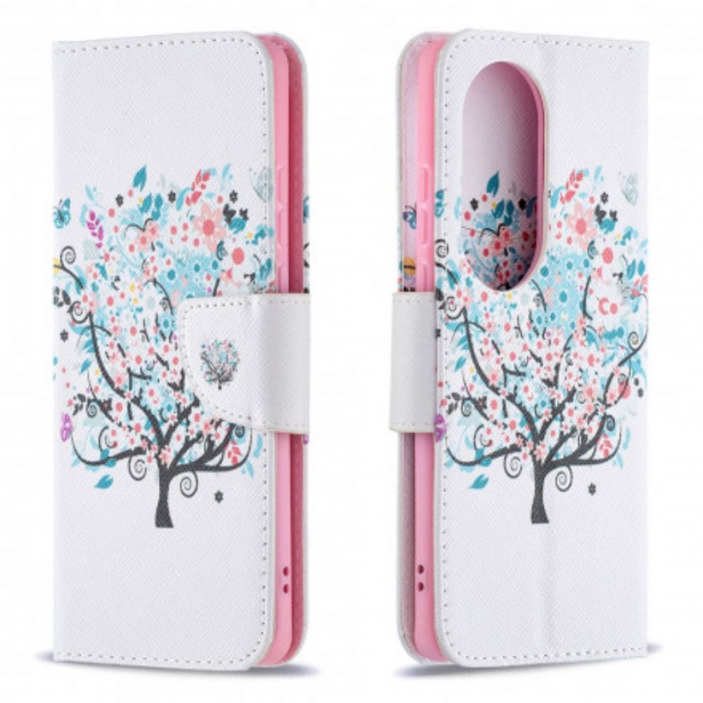 Flip Case Für Huawei P50 Pro Blumiger Baum