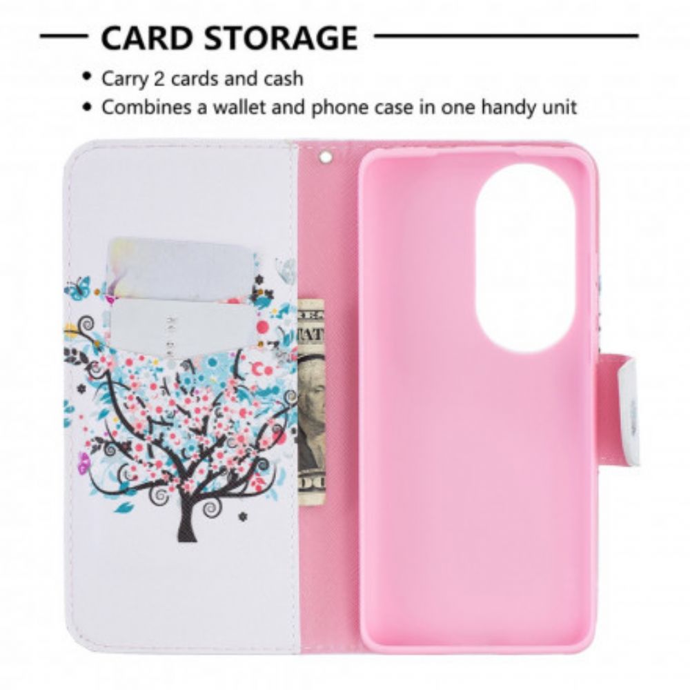 Flip Case Für Huawei P50 Pro Blumiger Baum
