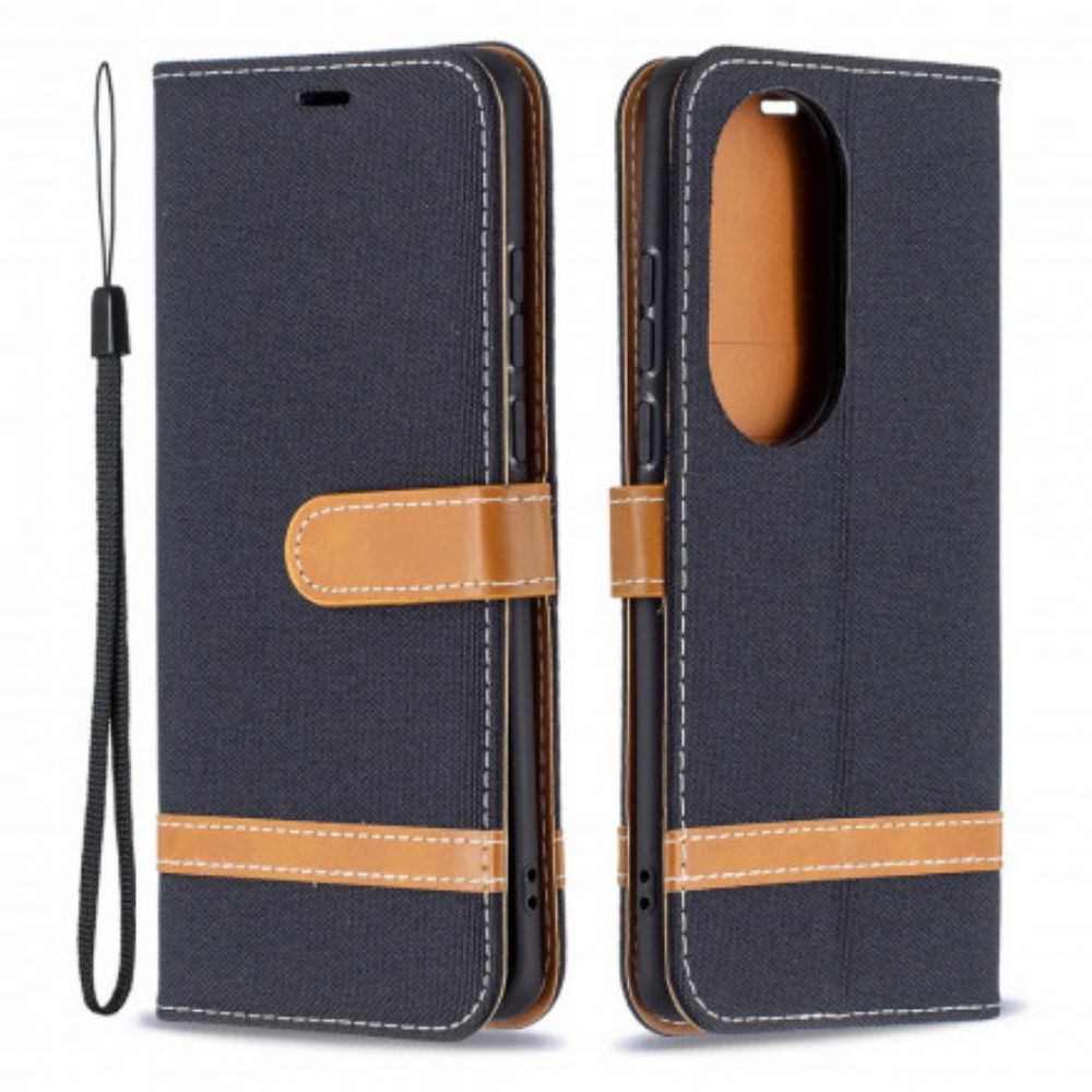 Flip Case Für Huawei P50 Pro Mit Kordel Armband In Stoff- Und Lederoptik