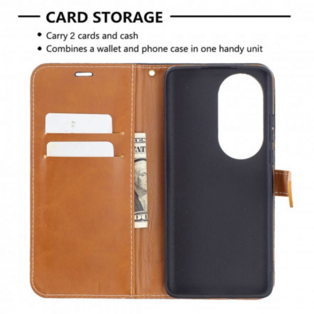 Flip Case Für Huawei P50 Pro Mit Kordel Armband In Stoff- Und Lederoptik