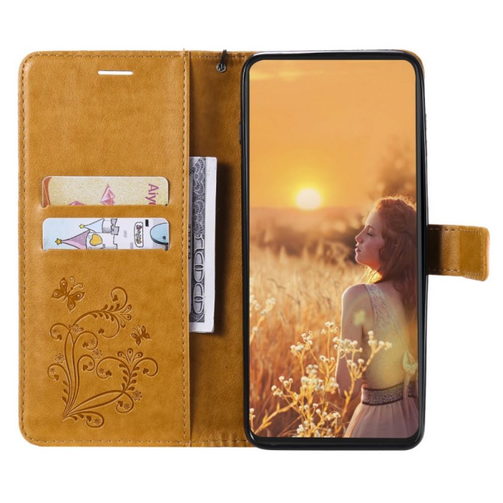 Flip Case Für Huawei P50 Pro Mit Kordel Riesige Riemchen-schmetterlinge