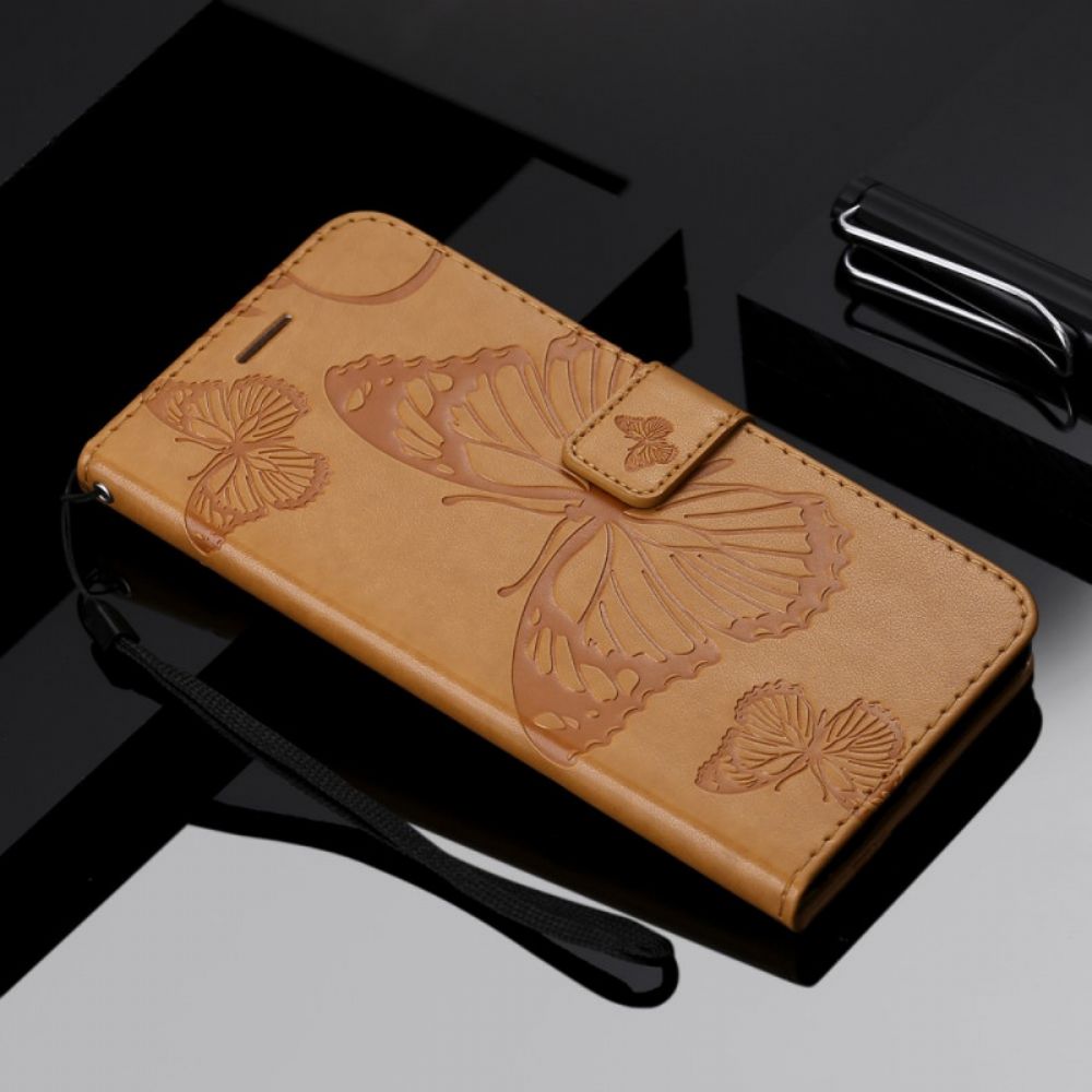 Flip Case Für Huawei P50 Pro Mit Kordel Riesige Riemchen-schmetterlinge