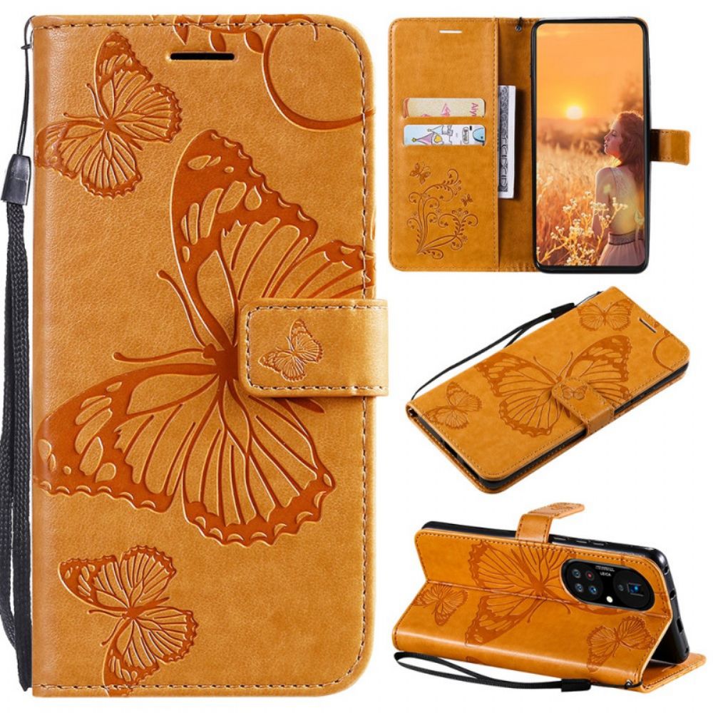 Flip Case Für Huawei P50 Pro Mit Kordel Riesige Riemchen-schmetterlinge