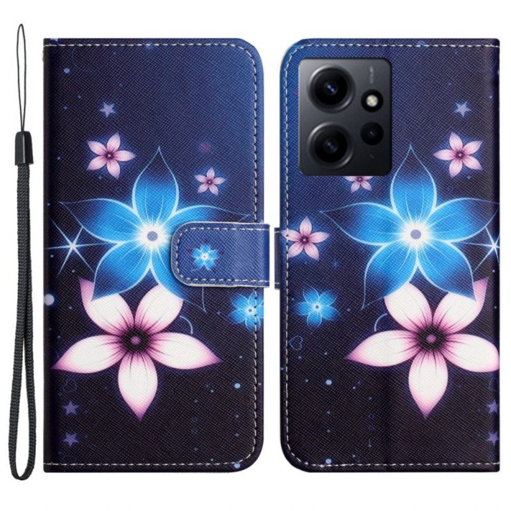 Flip Case Für Xiaomi Redmi Note 12 4G Mit Kordel Mondriemenblumen