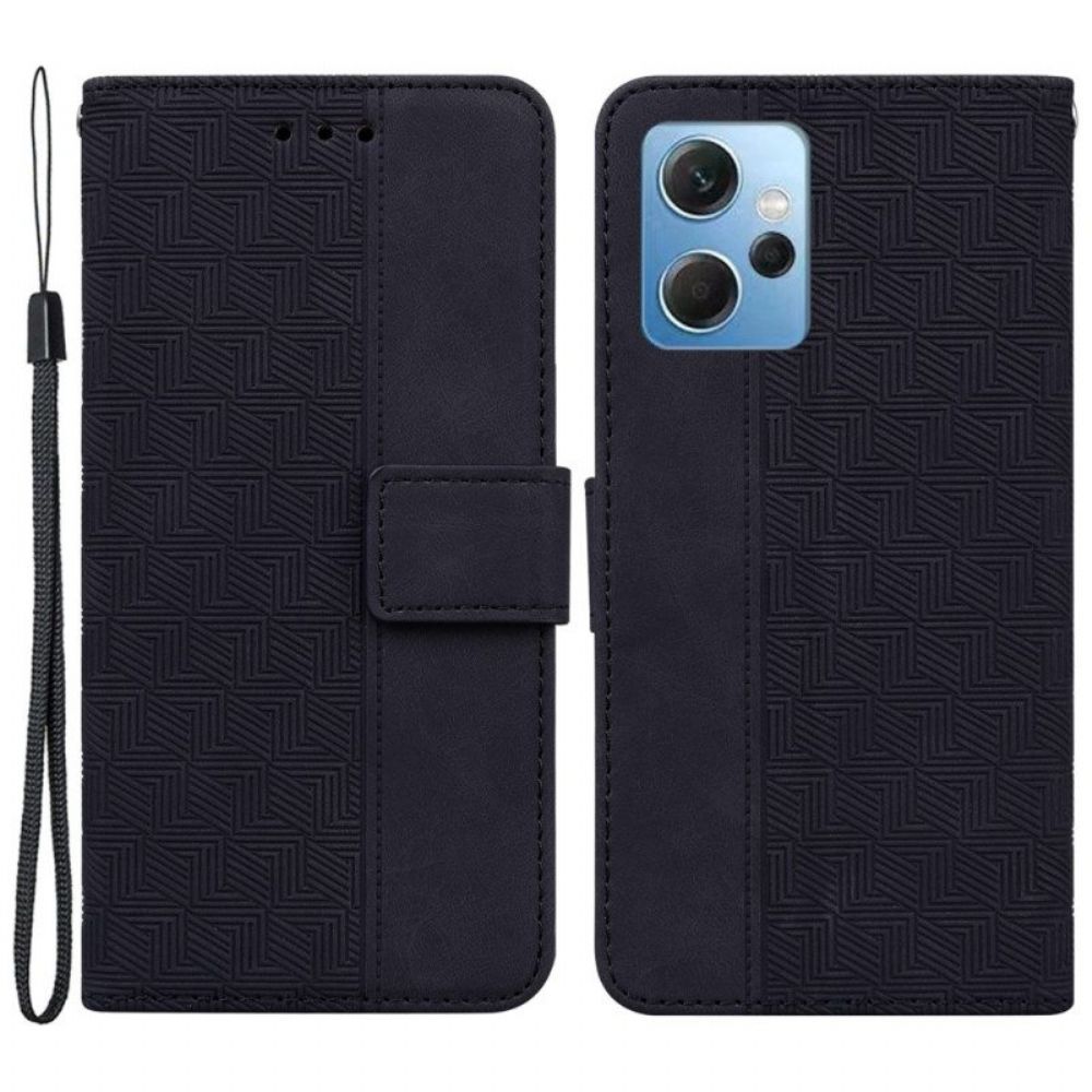 Flip Case Für Xiaomi Redmi Note 12 4G Mit Kordel Riemchenmuster