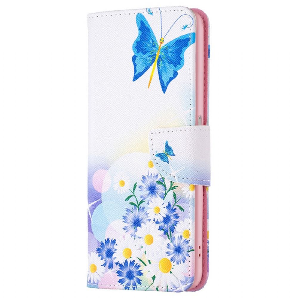 Flip Case Für Realme 9i Pastell Schmetterling Und Blumen
