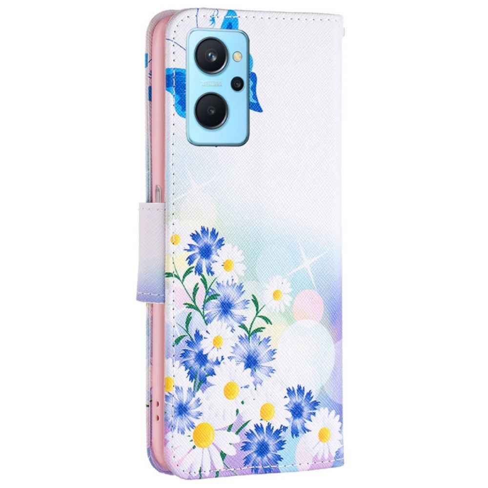 Flip Case Für Realme 9i Pastell Schmetterling Und Blumen