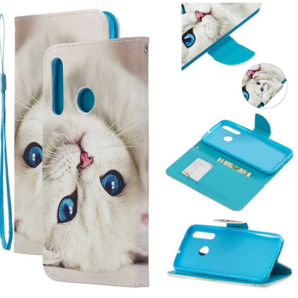 Flip Case Für Honor 20 Lite / 20e Mit Kordel Tanga Blauäugige Katze
