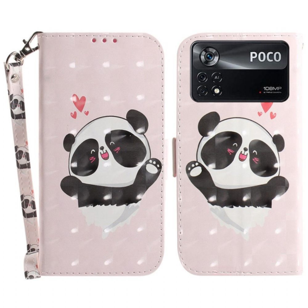 Flip Case Für Poco X4 Pro 5G Mit Kordel Kleiner Panda Mit Riemen