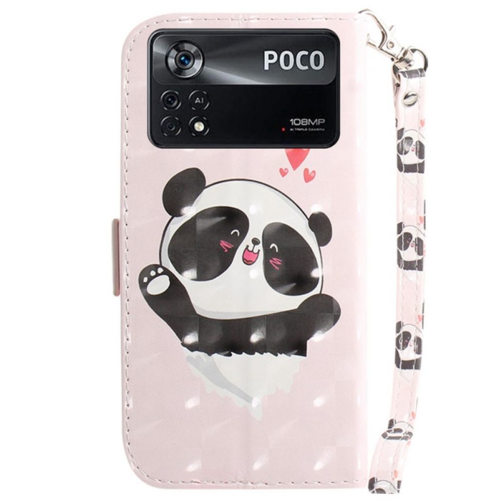 Flip Case Für Poco X4 Pro 5G Mit Kordel Kleiner Panda Mit Riemen