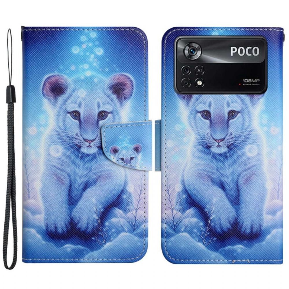 Flip Case Für Poco X4 Pro 5G Mit Kordel String Baby Tiger
