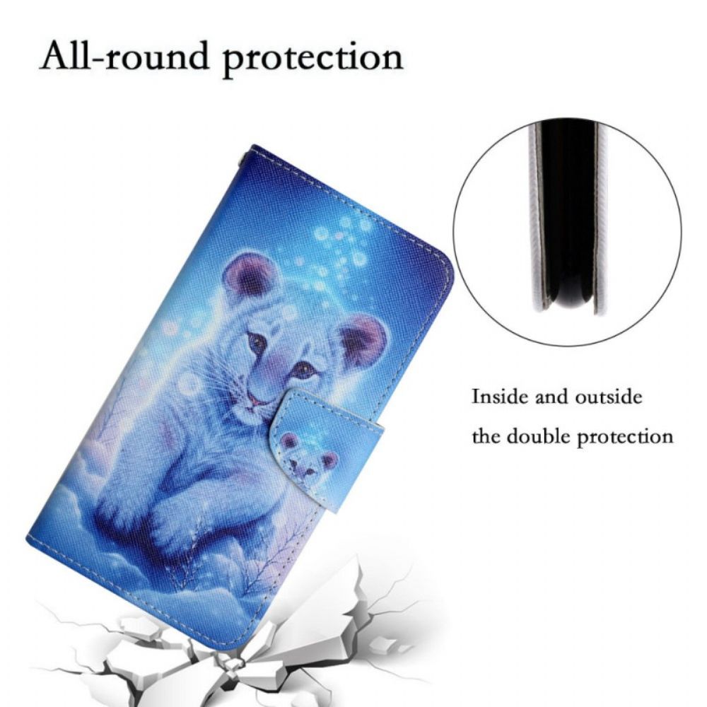 Flip Case Für Poco X4 Pro 5G Mit Kordel String Baby Tiger