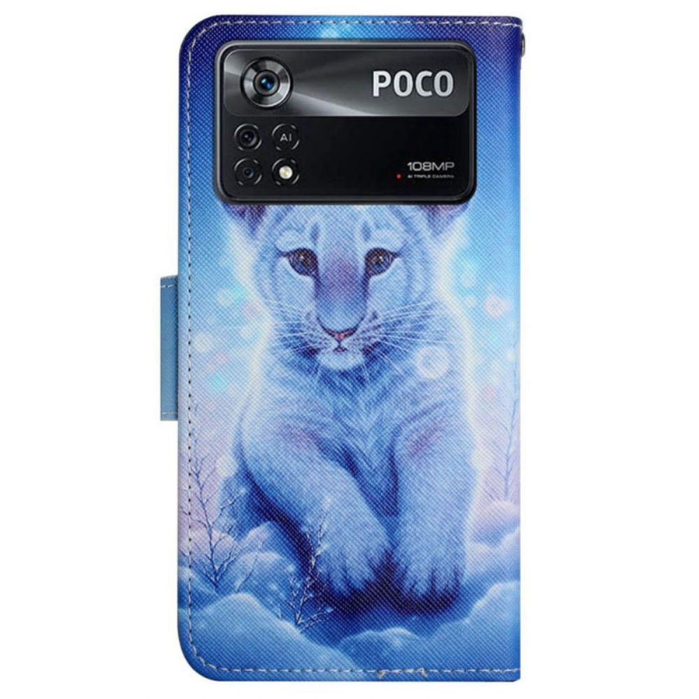 Flip Case Für Poco X4 Pro 5G Mit Kordel String Baby Tiger