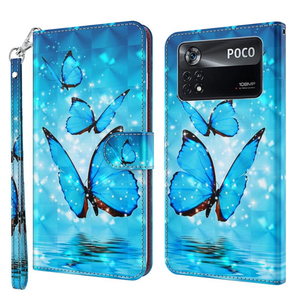 Flip Case Für Poco X4 Pro 5G Mit Kordel Tanga Schmetterlinge