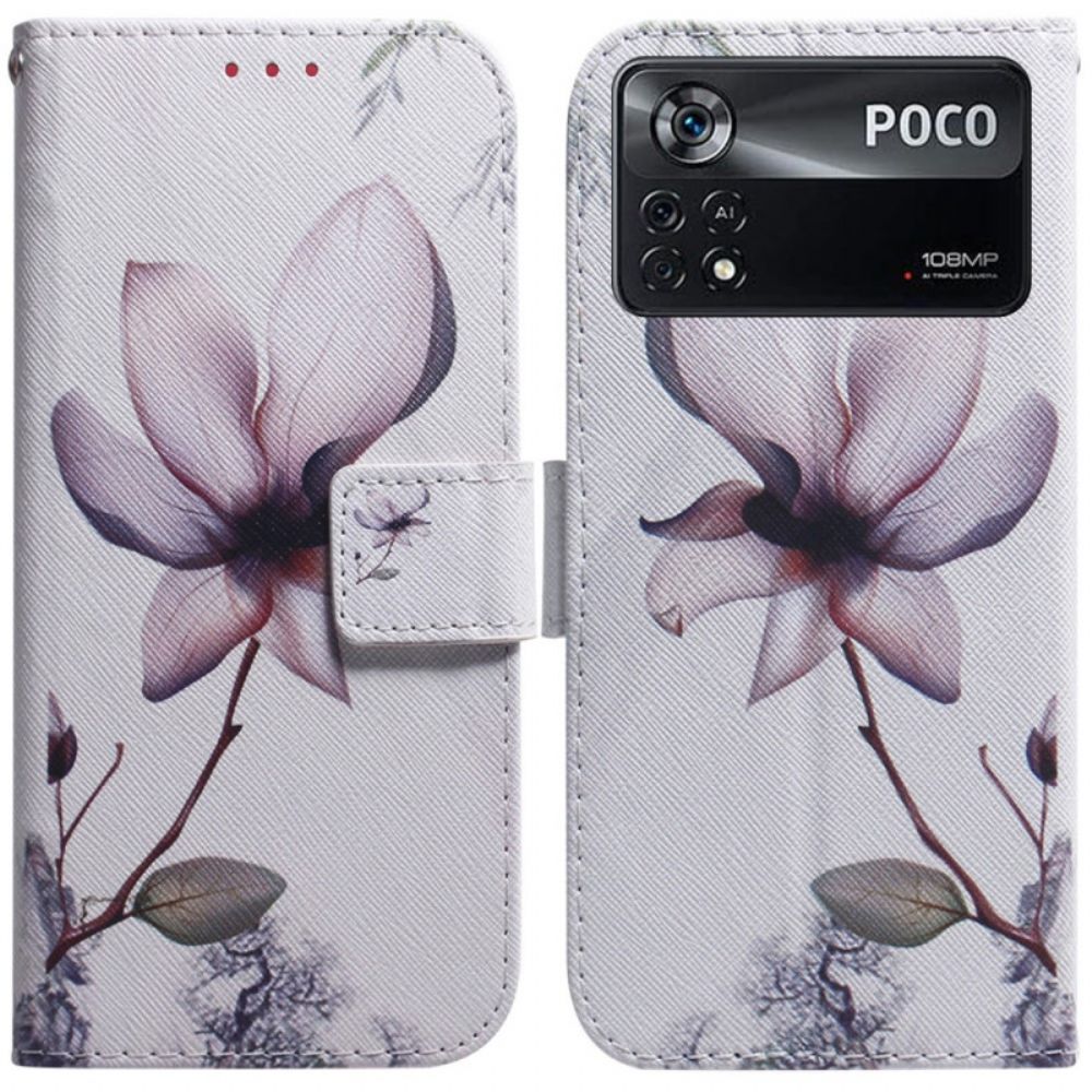 Flip Case Für Poco X4 Pro 5G Rosa Blume