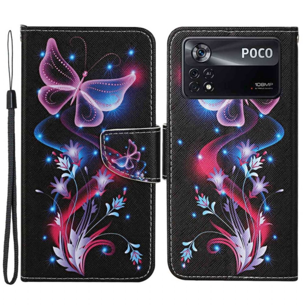 Lederhüllen Für Poco X4 Pro 5G Mit Kordel Tanga Schmetterlingstanz