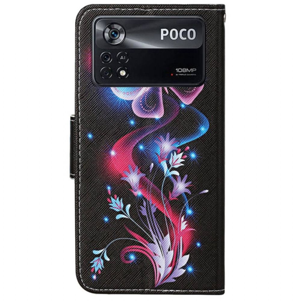 Lederhüllen Für Poco X4 Pro 5G Mit Kordel Tanga Schmetterlingstanz