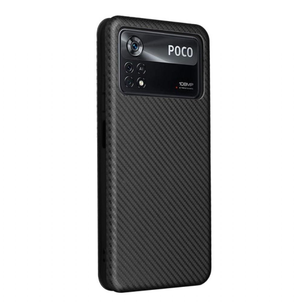 Schutzhülle Für Poco X4 Pro 5G Flip Case Farbige Karbonfaser