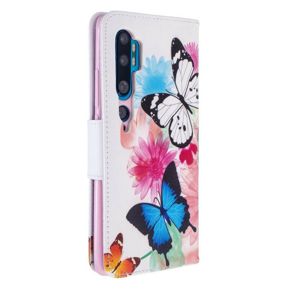 Flip Case Für Xiaomi Mi Note 10 / 10 Pro Gemalte Schmetterlinge Und Blumen