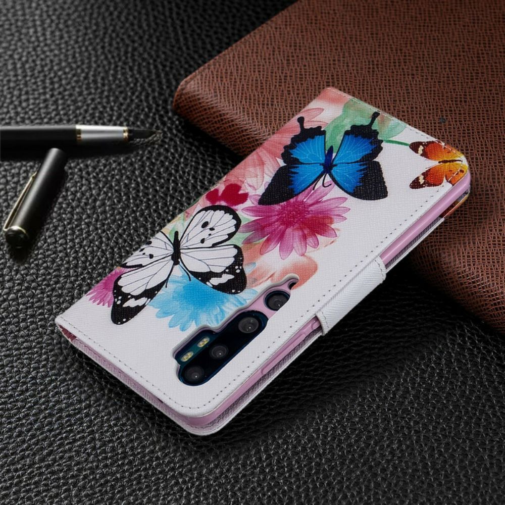 Flip Case Für Xiaomi Mi Note 10 / 10 Pro Gemalte Schmetterlinge Und Blumen