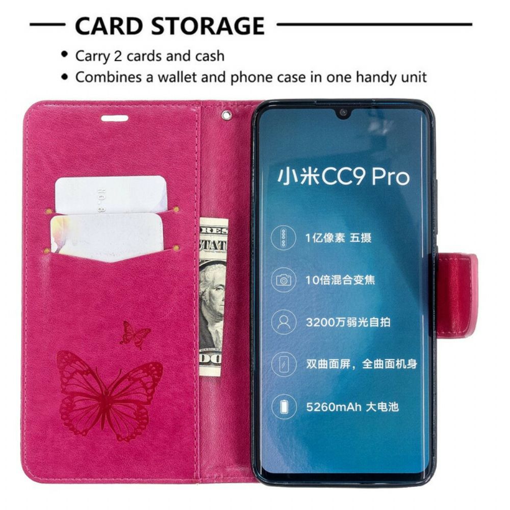 Flip Case Für Xiaomi Mi Note 10 / 10 Pro Mit Kordel Schmetterlinge Bedruckter Riemen