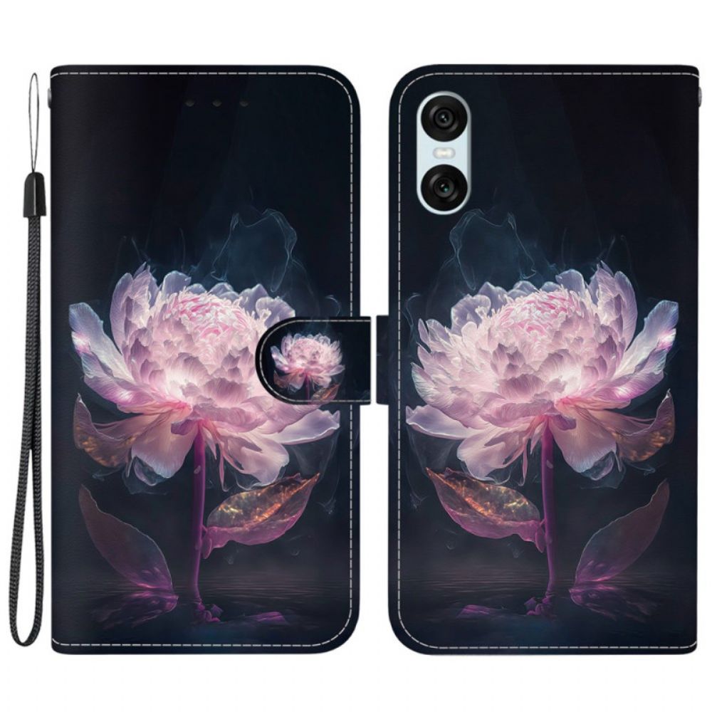 Lederhüllen Sony Xperia 10 Vi Handyhülle Lila Pfingstrose Mit Riemen