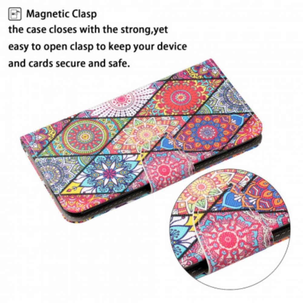Lederhüllen Für Oppo A15 Patchwork Mit Lanyard